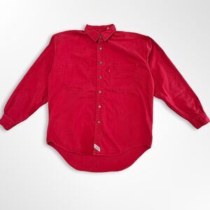 VTG 90s Levi Red Heavyweight Cotton Long Sleeve Button Down, M, Red-Tab